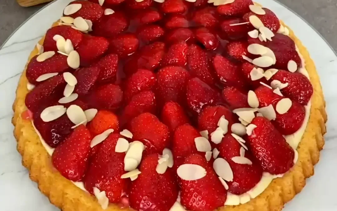 Erdbeerkuchen mit Vanillepudding