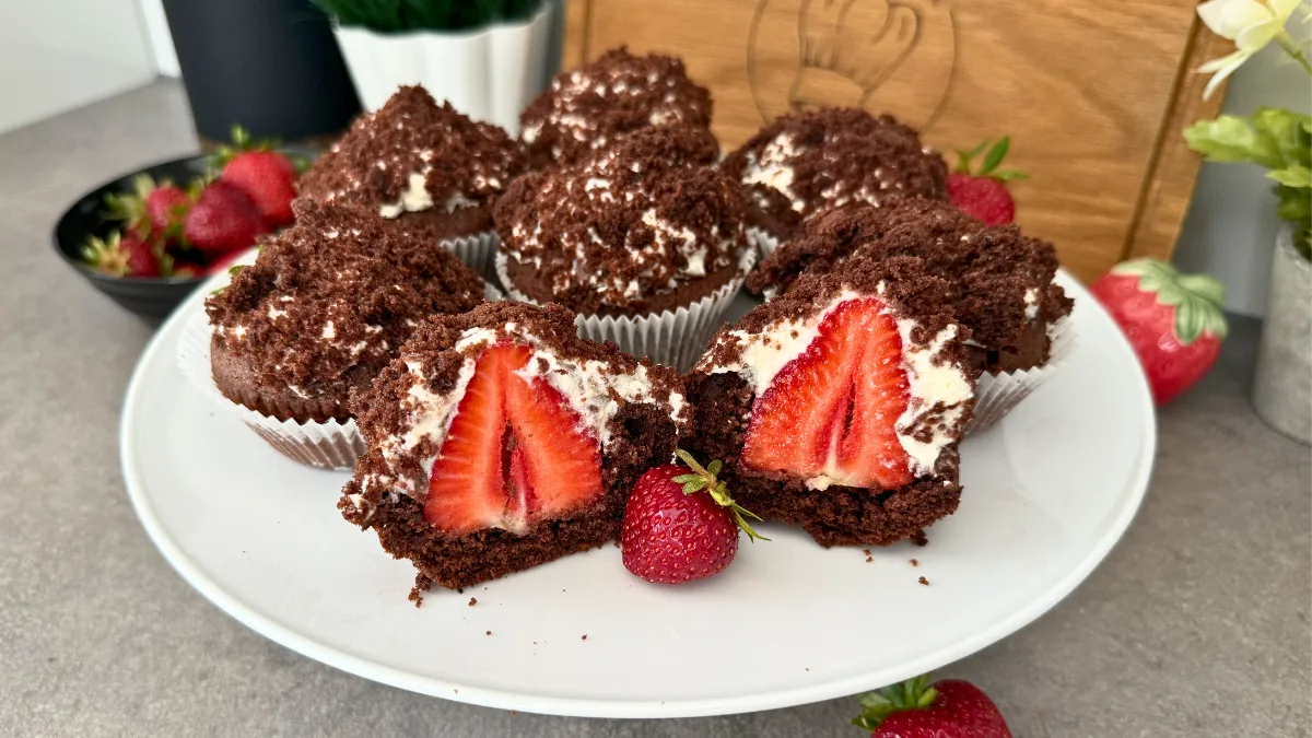 Maulwurfmuffins mit Erdbeeren
