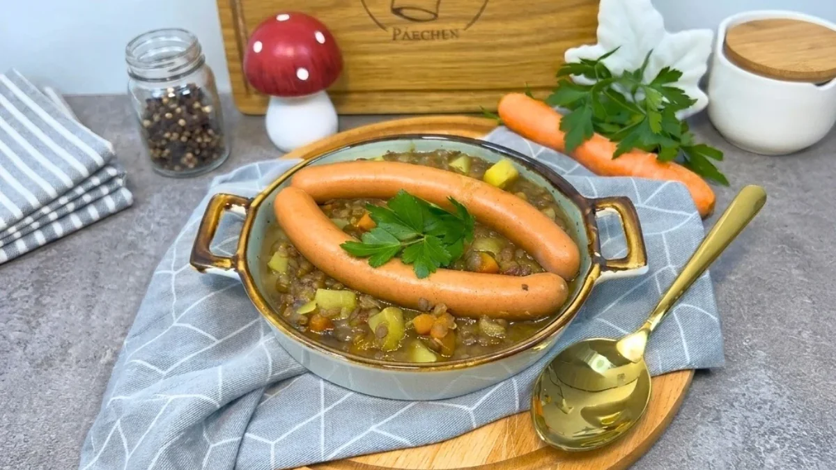 Linseneintopf mit W&uuml;rstchen und Kartoffeln